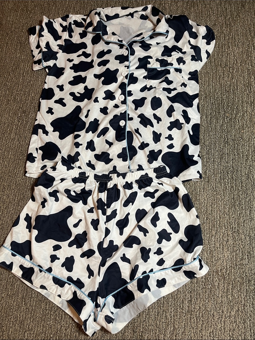 Women’s Cow Print Pajama Set - Black & White